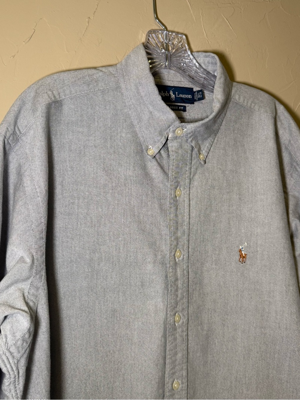 VTG Ralph Lauren Chambray L 16.5 34/35 EUC Flesh Pony Preppy Classic Fit Boxy - Picture 5 of 14